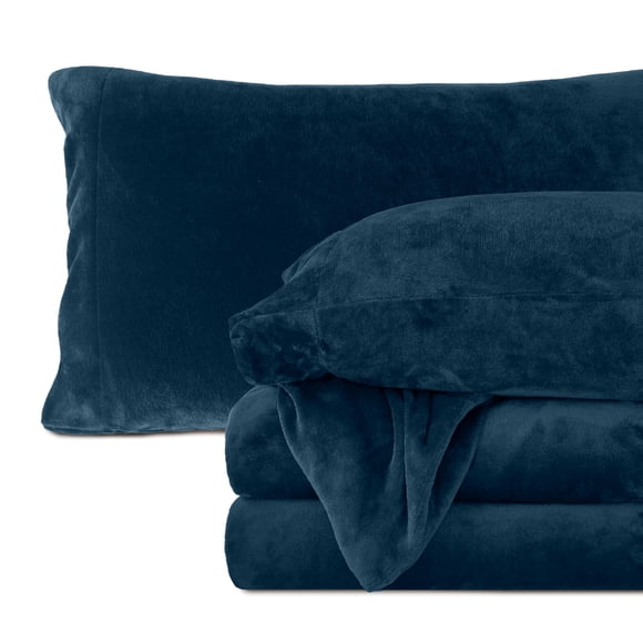 Juego de sábanas Elegant Comfort, terciopelo, felpa, franela, color azul marino