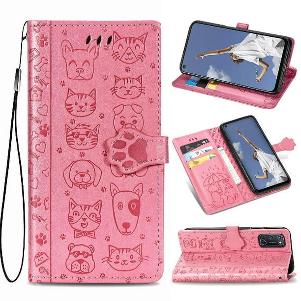 Funda Cartera FOXDOCK para OPPO A52 / A72 / A92 , Flip PU con Relieve de Gatos y Perros, Tarjetero y Soporte