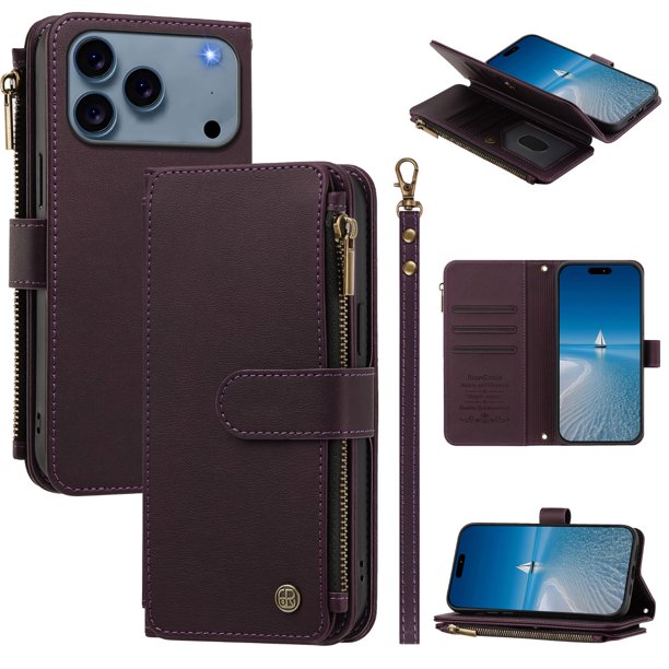 Funda Cartera iPhone 18 Pro Max con Ranuras y Cierre Magnético, Morado