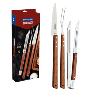 Kit Para Asado Tramontina De Acero Inoxidable Y Madera Con Pinza, 3 Piezas.
