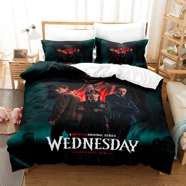 Wednesday-Addams 3 PCS Comforter Set with 2 Pillowcases,Wednesday-Addams Bedding Set Sheet Set for Kids Adults,All Season Lightweight