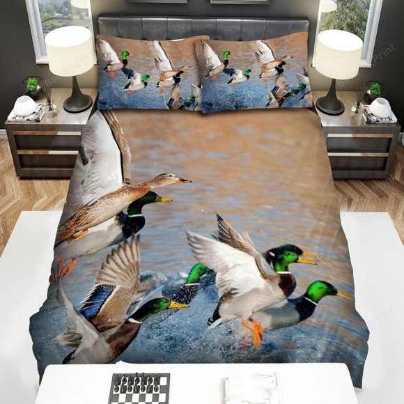 Hunting – Flying Ducks From The River Quilt Duvet Cover Set Pillowcase3-Piece Bedding Set