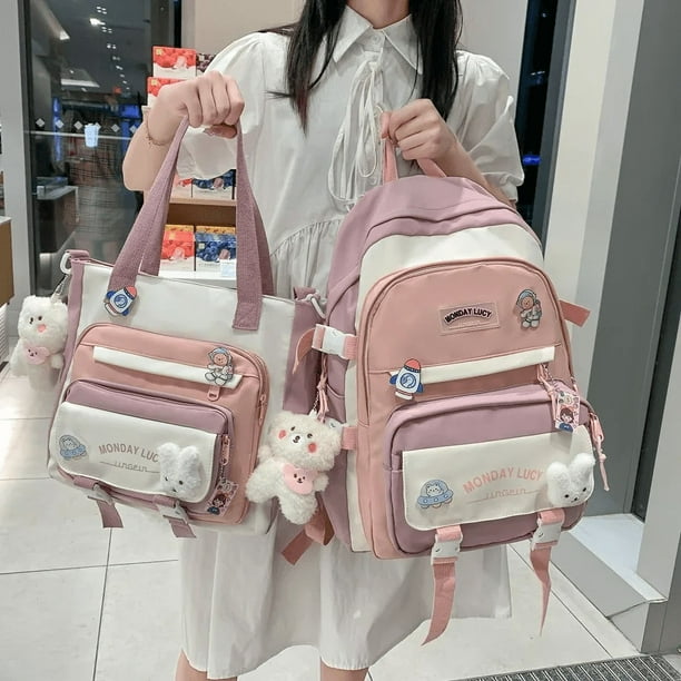 Color Blocking Women's Backpack Korean Style High School Middle School Student Forest System Versatile Capacity Shoulder Bag