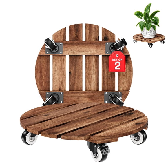Soporte para Plantas IDZO Juego de 2, Madera de Acacia 30 cm, Ruedas para 120 kg
