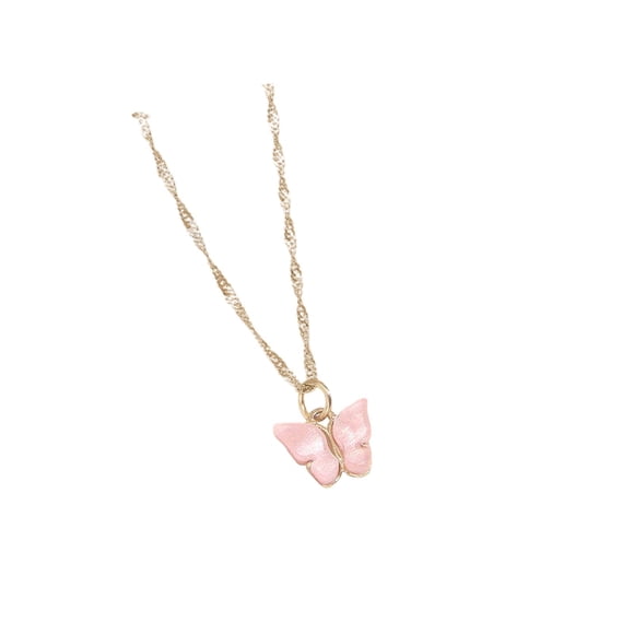 Trendy Butterfly Forma Colgante Collar De Aleación Simple Para Damas Regalos De Niñas Rosa