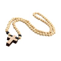 Magideal - Collar De Cadena Con De Cuentas De Madera, Gargantilla, Joyería De 25 Pulgadas, Dijes Llamativos, Collar Con Cruz Para Boda, Comunión , Color De La Color De La Madera