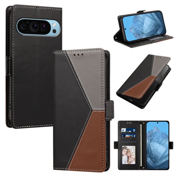Funda Cartera Tricolor para Google Pixel 10/10 Pro 5G con Ranuras, Negro