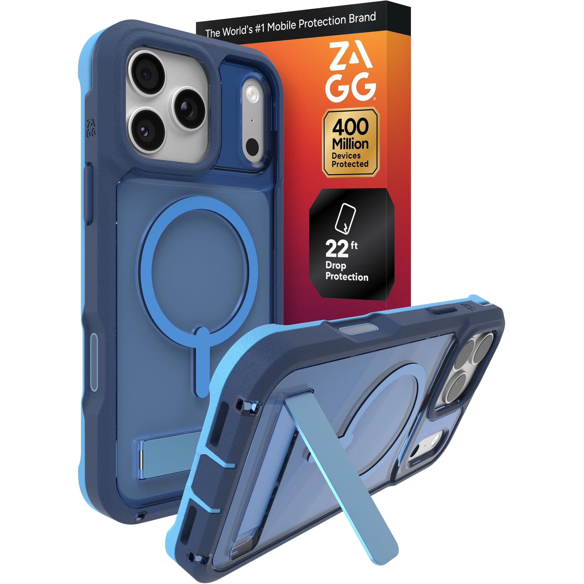 Funda Para Teléfono Zagg Rainier Con Soporte Para Iphone 17 Pro Max, Color Azul