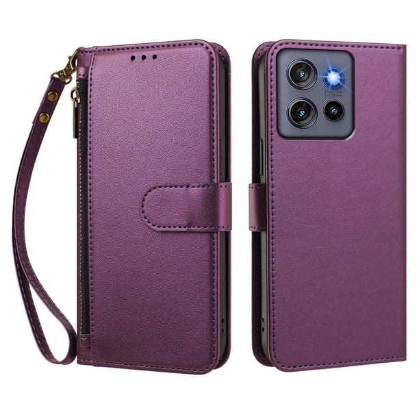 Funda Tipo Billetera para Motorola Moto Edge 60 neo con Soporte y Bolsillo con Cierre Violeta intenso