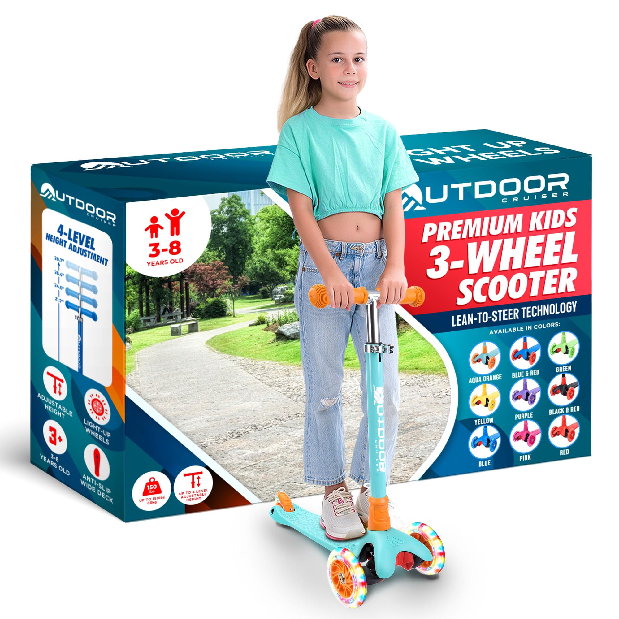 Scooter Infantil De 3 Ruedas Outdoorcruiser Lean-to-steer Con Luces Led