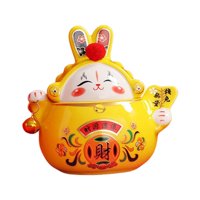 Magideal - Estatua De Conejo Chino, Caja De Ahorro De Dinero De Cerámica, Decoración De Escritorio, Dibujos Animados Y Adorable Aspecto Encantador Y Divertido, , Amarillo