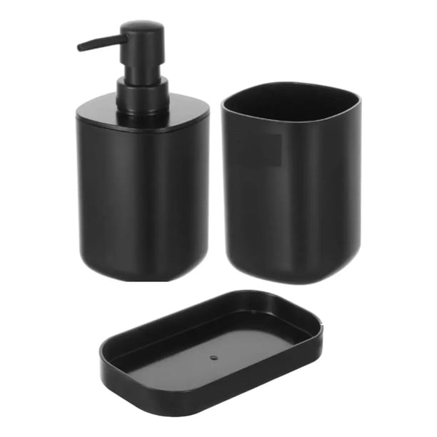 Set Juego De Baño 3 Pieza Jabon Dispensador Cepillo Plastic negro