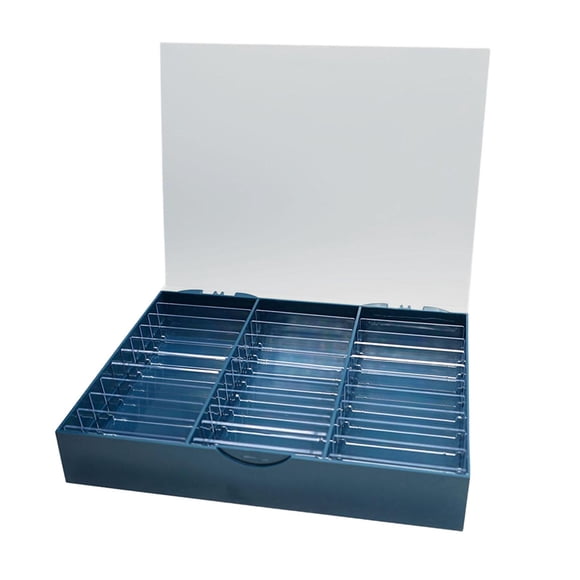 Caja de almacenamiento para decoración de uñas, soporte de exhibición para decoración de uñas, 30 rejillas, estuche cosmético a prueba de polvo, conte Azul