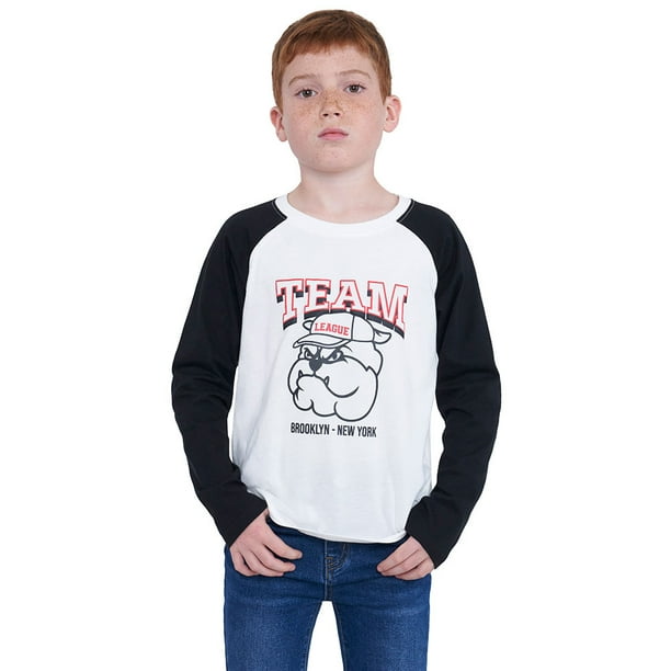 Polera Niño Kids Manga Larga Raglan Blanco Corona