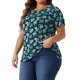 thumbnail image 4 of Agnes Orinda Blusas de Talla Grande para Mujeres Estampado Floral Manga Corta Cuello Redondo Camiseta Básica Casual Suelta 3X Azul, 4 of 6