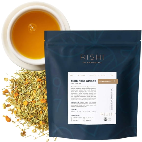 Té Herbal Rishi Cúrcuma y Jengibre Orgánico en Hoja Suelta 454 g