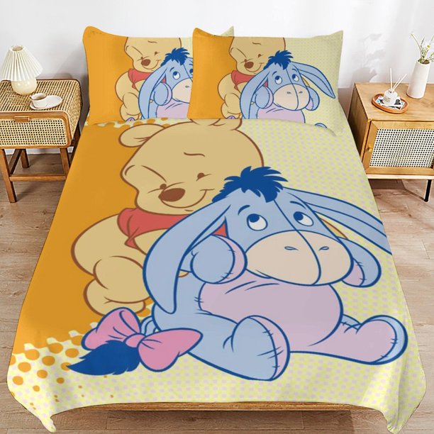 Winnie The Pooh Bed Duvet Cover Microfiber Bedding Sets 3D Printed Lightweight 3 Piece Comforter Sets for Kids Boys Girls