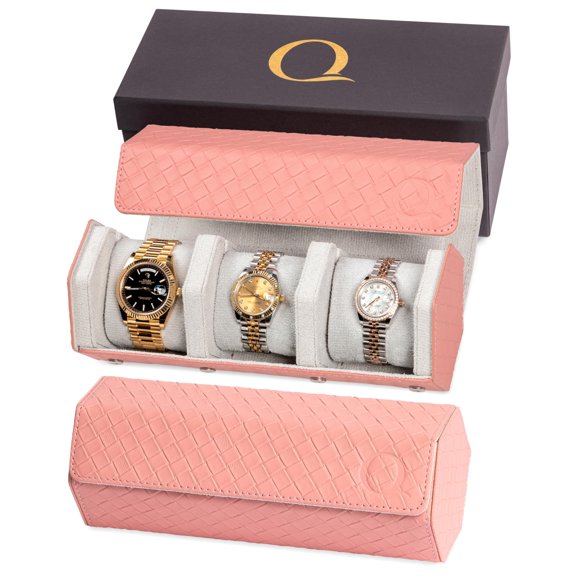 Estuche de cuero QWATCHBANDS enrollable para mujer para 3 relojes