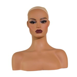 Ioensy - Cabeza De Maniquí Femenina Realista Con Maquillaje Para Peluquería, Bufanda, Postizos