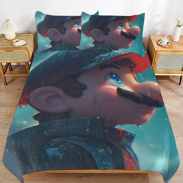 Super Mario 3-Piece Comforter Set for Bedroom Super Mario Bedding Set for Kids Adults Soft Microfiber Duvet Cover Set with Zipper Closure