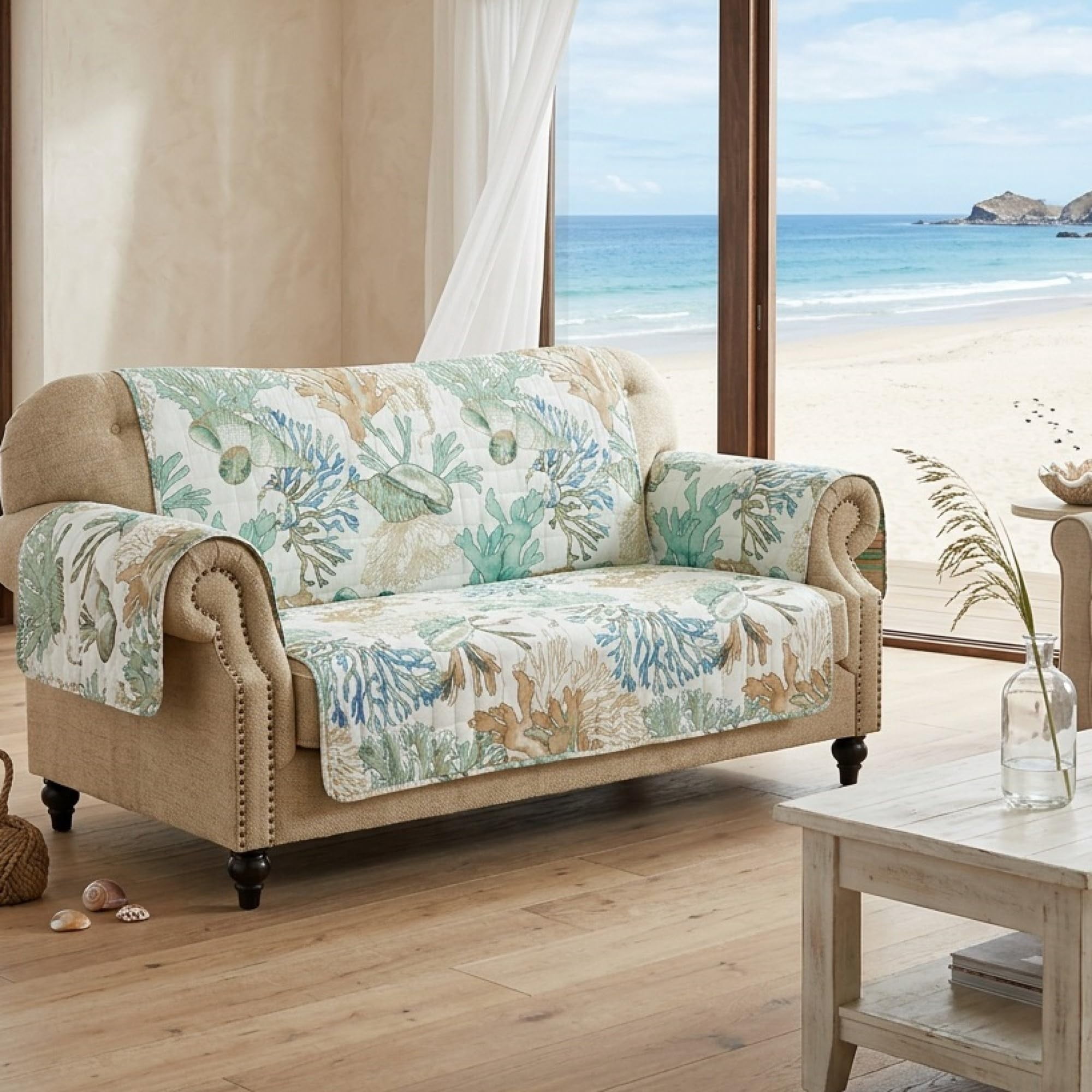 Sofá De Dos Plazas Reversible Slipcover Barefoot Bungalow Atlantis Jade