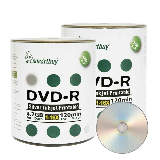 DVD-R Smartbuy de 4,7 GB/120 minutos, 16 unidades, centro de inyección de tinta plateado imprimible