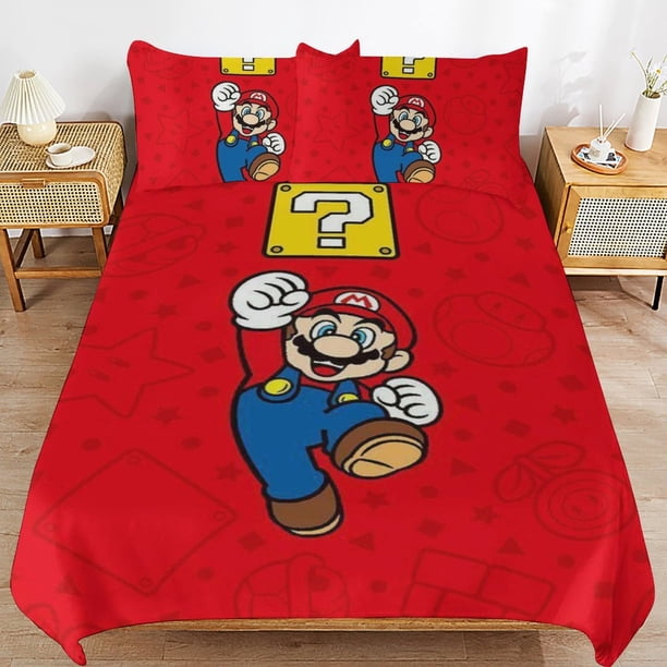Super Mario 3-Piece Comforter Set for Bedroom Super Mario Bedding Set for Kids Adults Soft Microfiber Duvet Cover Set with Zipper Closure