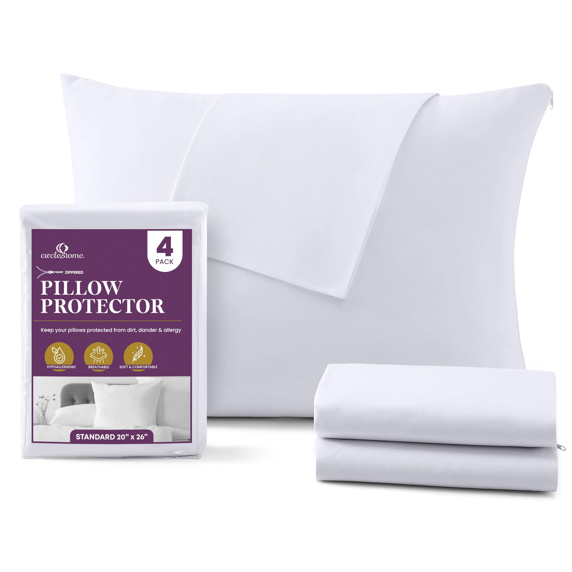 Protectores De Almohada Circleshome, 100% Algodón, Estándar, Paquete De 4