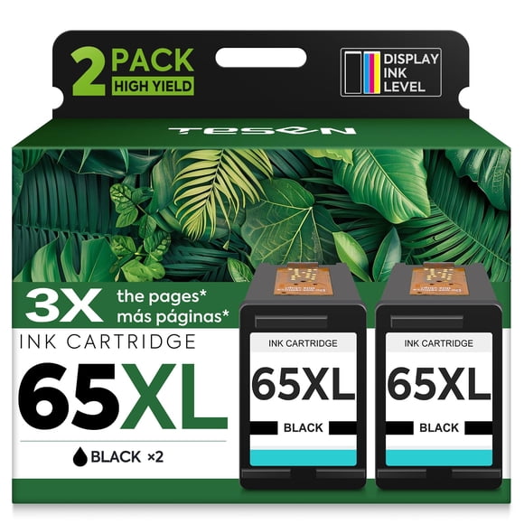 Cartucho de tinta TESEN 65XL negro de alto rendimiento, paquete de 2