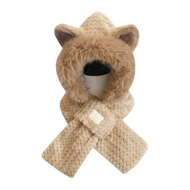 Bonito gorro y bufanda 2 en 1 con orejas de zorro, gorro y bufanda de zorro, gorro con bufanda incluida, gorro con bufanda incluida para mujer.