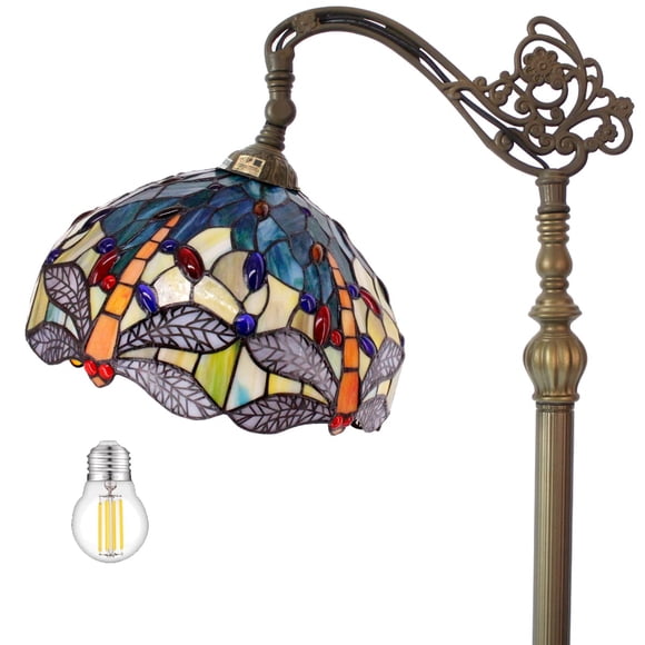 Lámpara de pie estilo Tiffany WERFACTORY 162 cm con cristal teñido y diseño de libélula