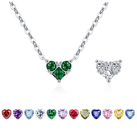Collar Heshpaws 925 Sterling Silver Corazón Doble Faz Con Zirconia