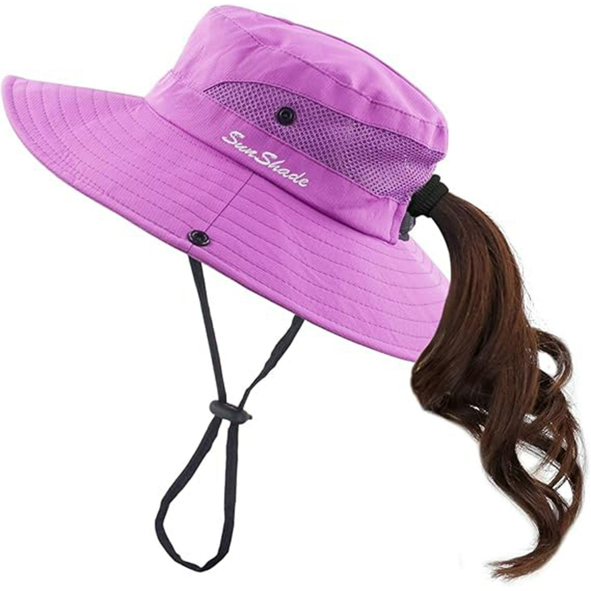 Veatool - Sombreros Plegables Con Protección Uv Para Mujer, De Malla Y Ala Ancha, Para Pescar En La Playa, Con Agujero Para La Coleta