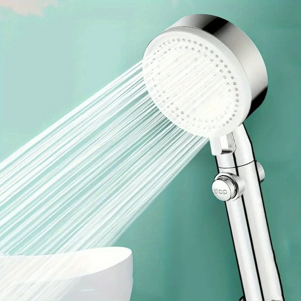1pc Adjustable Shower Head, Multi Functional High Pressure Shower Head With 5 Modes, 360° Adjustable Detachable Shower Head With Pause Switch, Bathroom Accessories