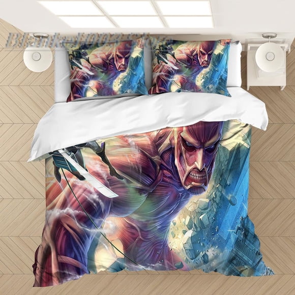 v1414 Bed Sheets Printed Bedding Set Duvet Covers Anime Attack on Titan Pillowcases Comforter Bedding Set Bedclothes Bed Linen (NO sheet) 3-Piece Bedding Set (1 Duvet Cover + 2 Pillow Shams) Bed Sheet