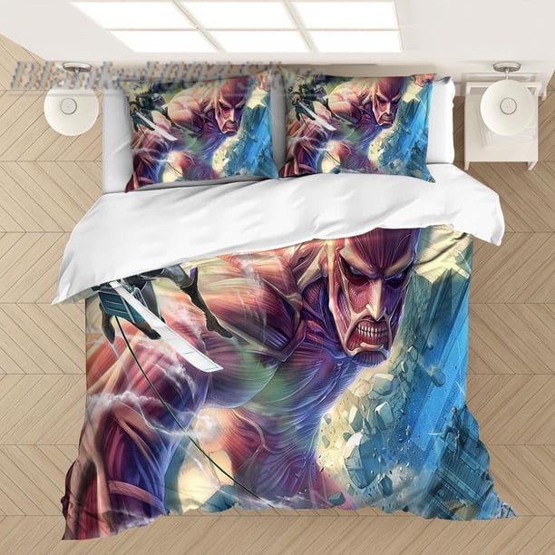 v1414 Bed Sheets Printed Bedding Set Duvet Covers Anime Attack on Titan Pillowcases Comforter Bedding Set Bedclothes Bed Linen (NO sheet) 3-Piece Bedding Set (1 Duvet Cover + 2 Pillow Shams) Bed Sheet
