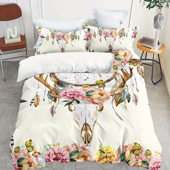 3pcs-down -Quilt Co-ver Dream -Catche-r Deer Head B-edding S-uit down -Quilt Cov-er Bedroom- Guest Room