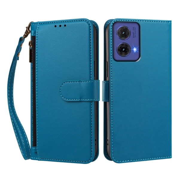 Funda Tipo Billetera para Motorola Moto G85 5G con Soporte y Bolsillo con Cierre Azul
