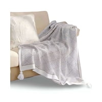 Tengfei - Mantas Para Sofas Camas U Oficinas Con Pompon 130X150 Cm Gris