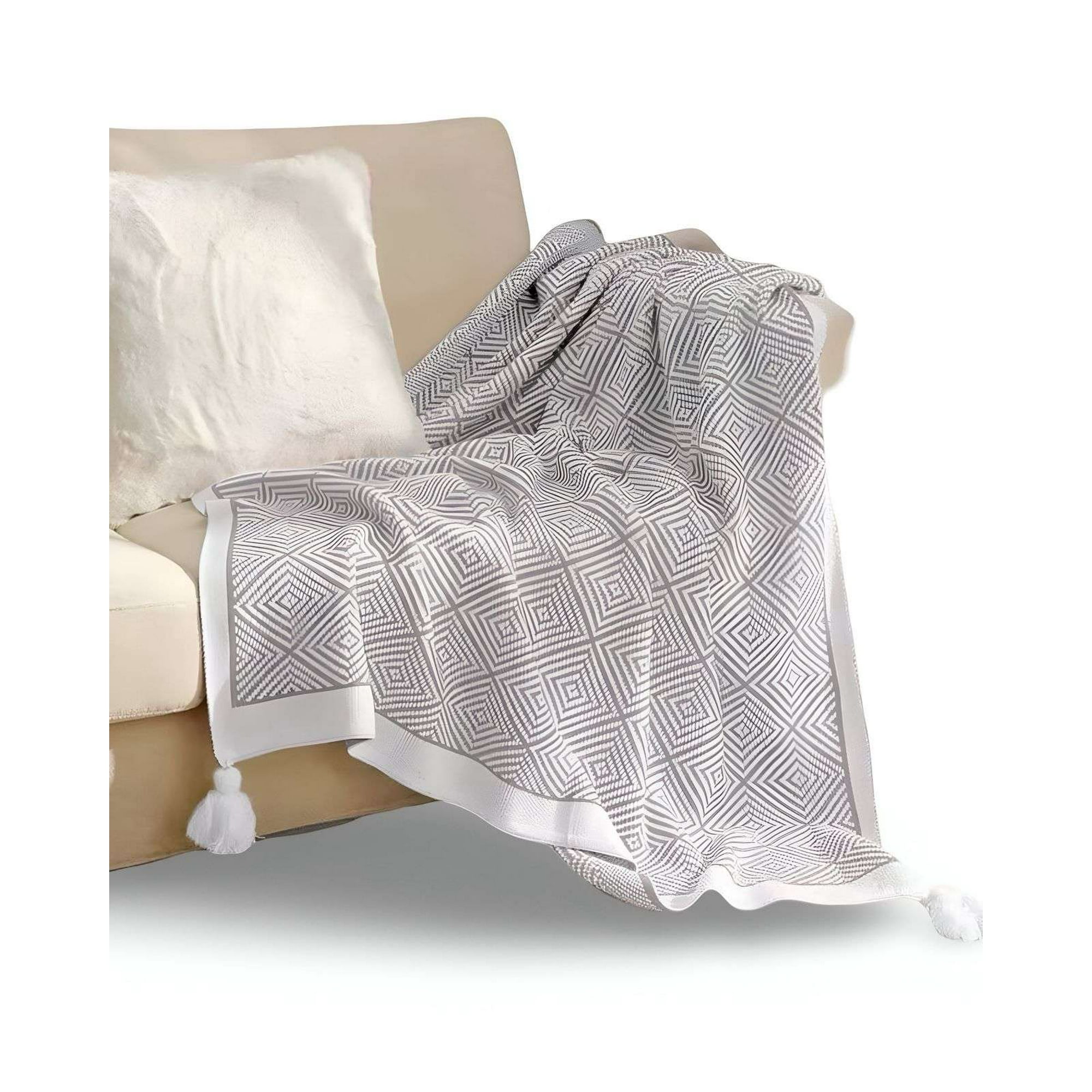 Tengfei - Mantas Para Sofas Camas U Oficinas Con Pompon 130x150 Cm Gris