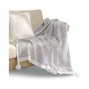 Tengfei - Manta Multiusos Con Pompon 130X150 Cm Gris