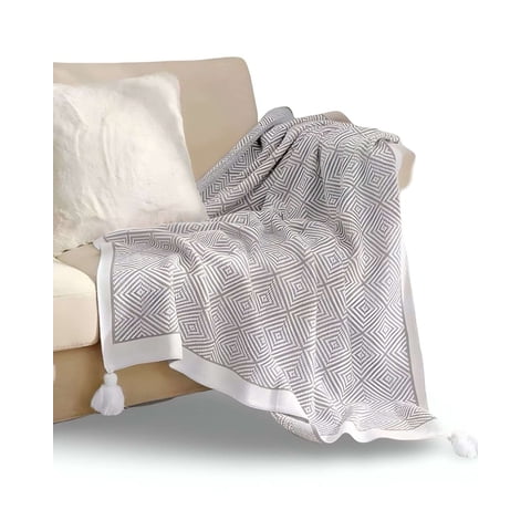 Tengfei - Mantas Para Sofas Camas U Oficinas Con Pompon 130X150 Cm Gris