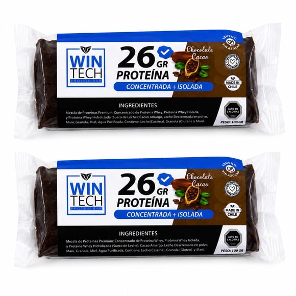 PACK 02 WINTECH: 02 Barras Chocolate-Cacao Natural con 26 gr de Proteina)