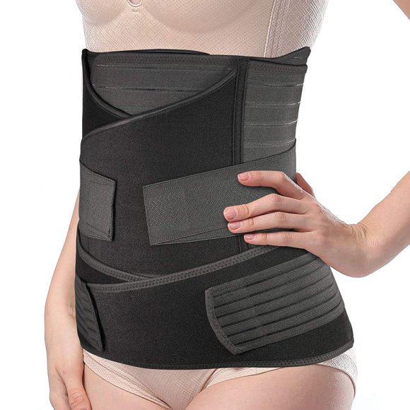 Cinturón abdominal TiRain de 3 piezas – Soporte posparto y post‑cesárea – Negro