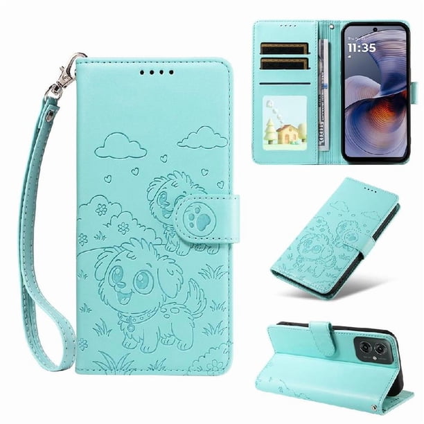 Funda Billetera FOXDOCK Compatible con Motorola Moto G55 5G, Diseño Perrito Tierno, Ranuras para Tarjetas y Soporte Plegable