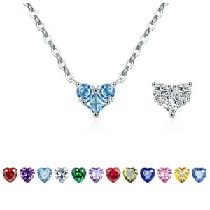 Collar Heshpaws 925 Sterling Silver Corazón Doble Faz Con Zirconia Plata