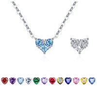 Collar Heshpaws 925 Sterling Silver Corazón Doble Faz Con Zirconia Plata