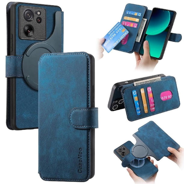 Funda Billetera Magnética para Xiaomi 13T Soporte Tarjetas Desmontable Azul