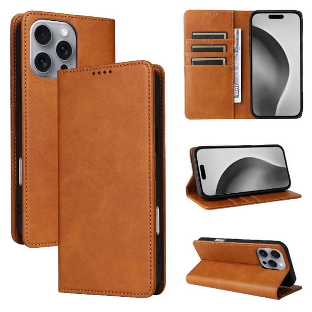 Funda Cartera para iPhone 16 Pro Max con Ranuras Tarjetas y Soporte - Protección Completa Marrón