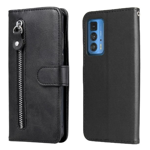 Funda con Cremallera para Motorola Edge 20 PRO, Carcasa Cartera de Cuero PU con Soporte y Tarjetero